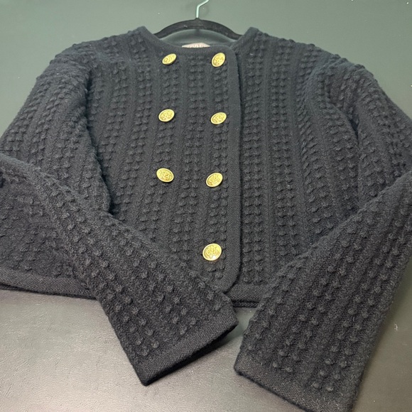 J. Crew Double-breasted sweater-jacket black with Gold buttons - Picture 6 of 6